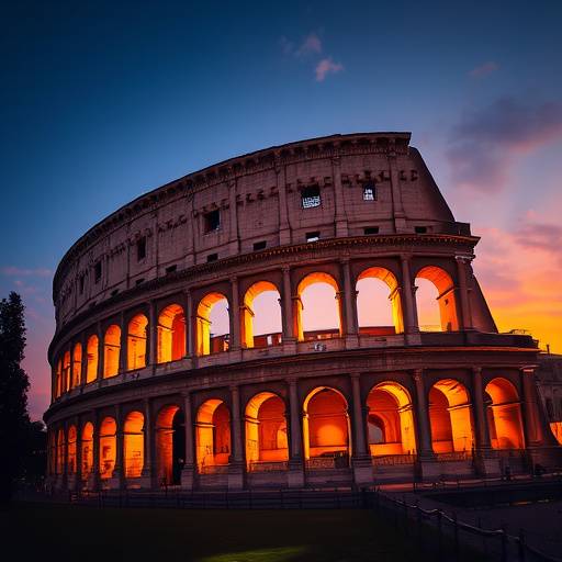 Colosseo di Roma illuminato al tramonto