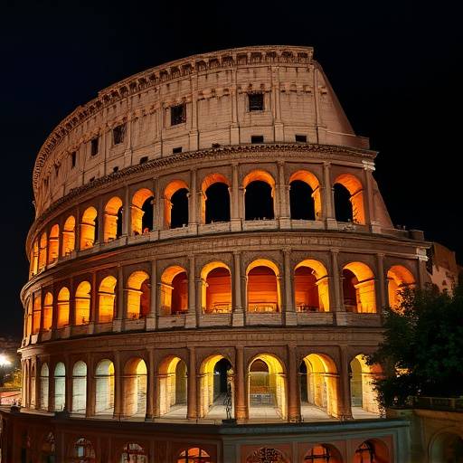 Colosseo illuminato di notte a Roma