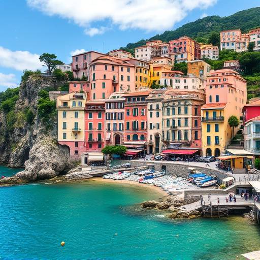 Costa Amalfitana con case colorate arroccate sulla scogliera e mare cristallino