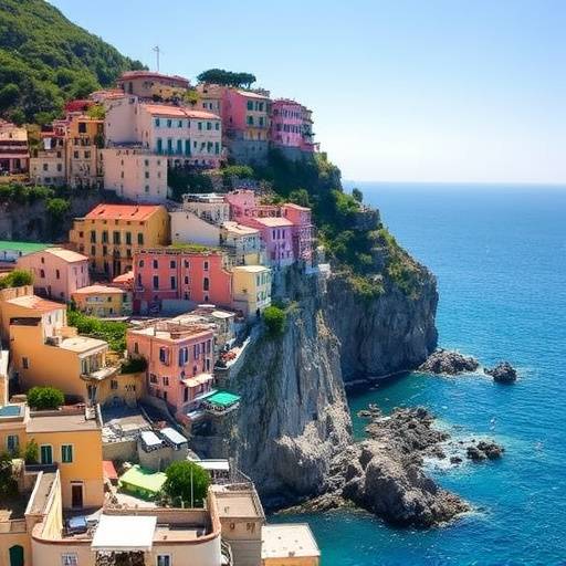 Costiera Amalfitana con case colorate e mare blu