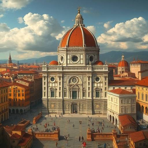 Dipinto rinascimentale di Firenze, con opere di Michelangelo e Leonardo da Vinci