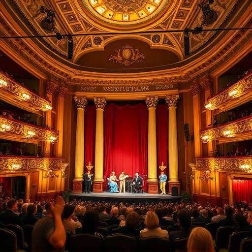 Un'immagine di un teatro d'opera italiano, con un'esibizione in corso e il pubblico
